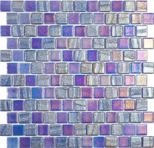 Modern 1X2 Squares Fusion Dark Blue Staggered Aqua Navy Blue Glossy Glass - 555 Mosaic Tile 1